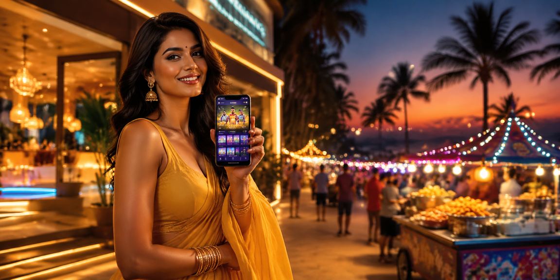 Beach view with casino app on mobile in Goa